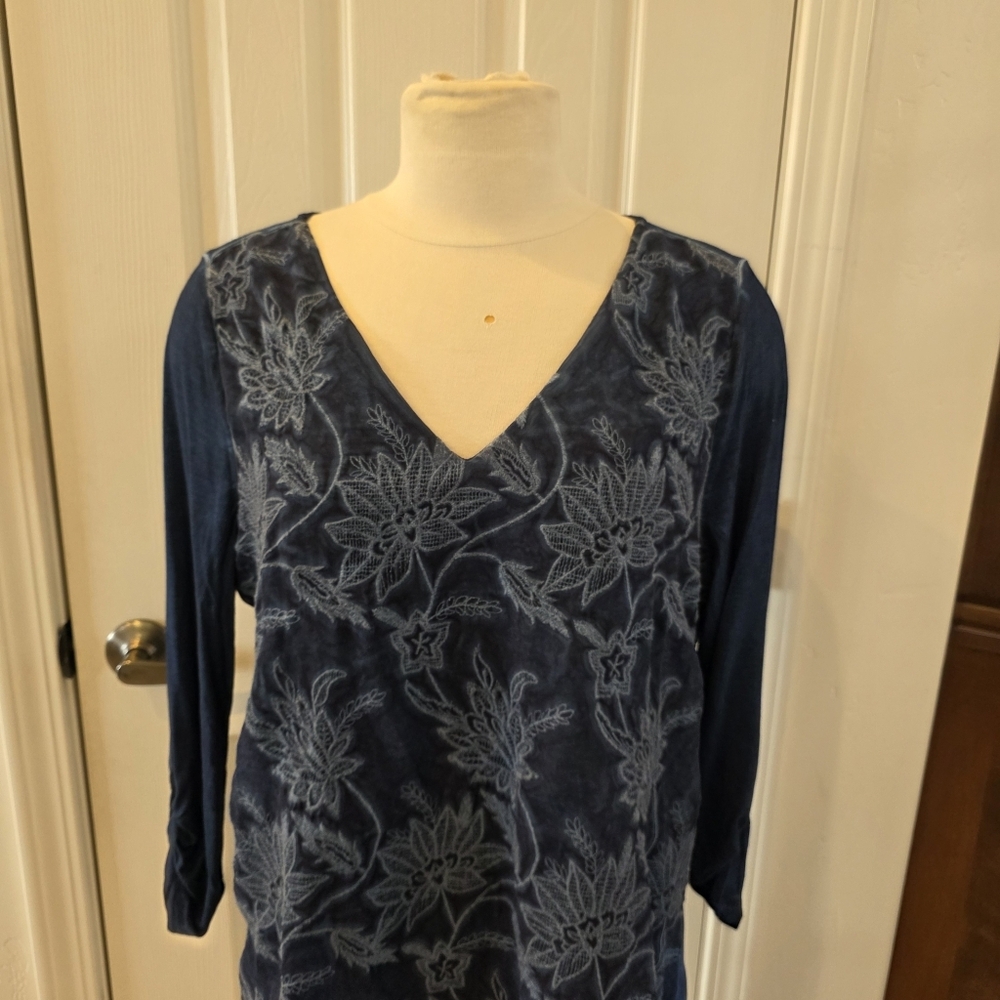 Soft Surroundings Navy Floral Lace Blouse - Picture 2 of 9